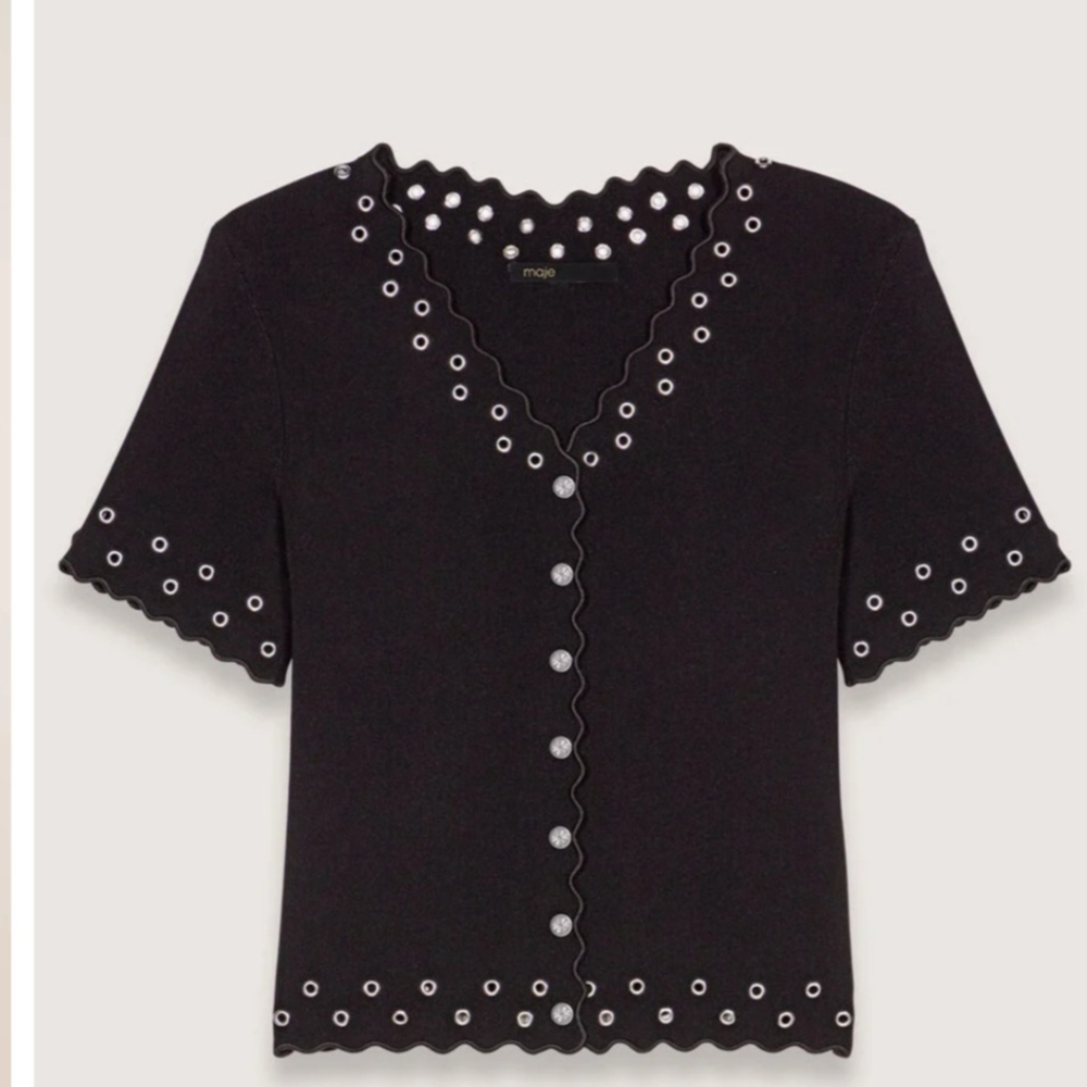 Black Eyelet Trim Cardigan
